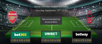 Arsenal vs Nottingham Forest - Preview & Betting Tips - 13/09/25